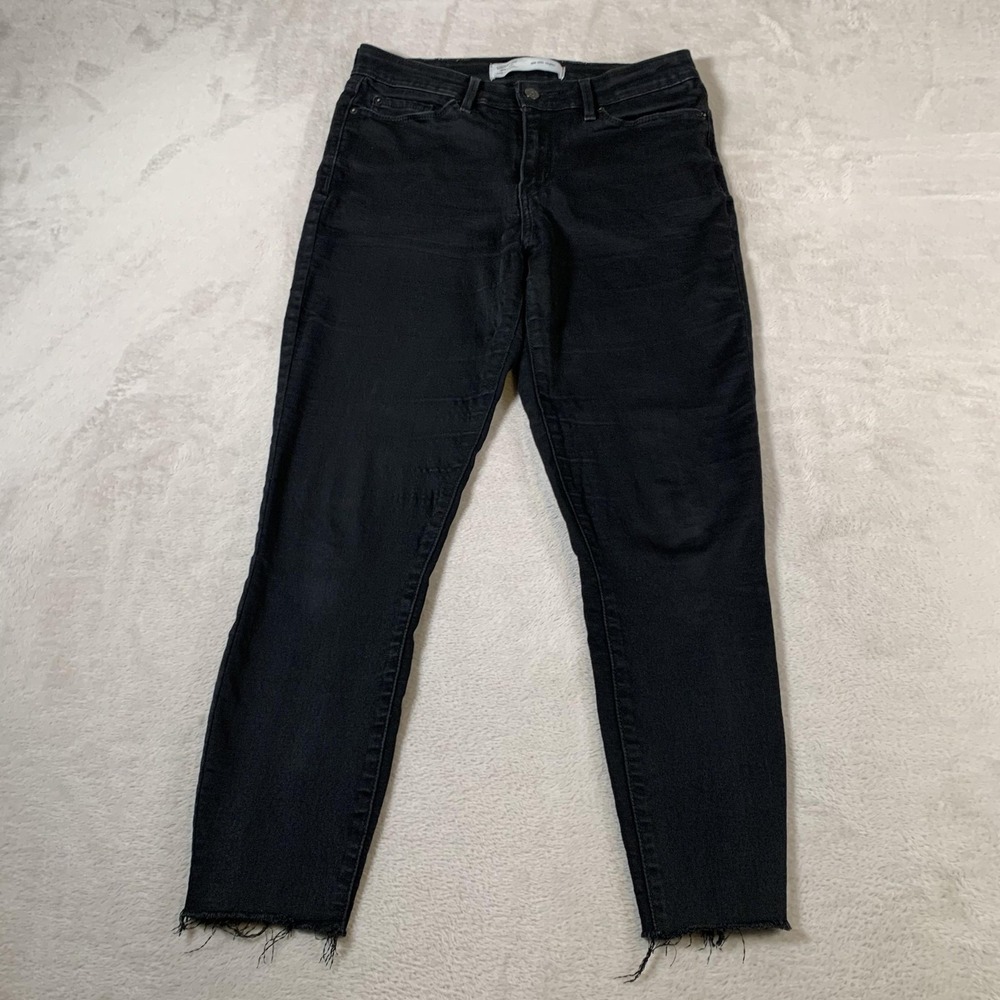 Levi Strauss Signature Jeans Womens 8 Mid Rise Skinny Black Frayed Hem Stretch